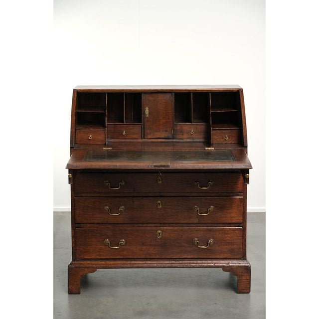 Antique English Oak Secretaire with Leather Top, 1700s For Sale - Image 4 of 16