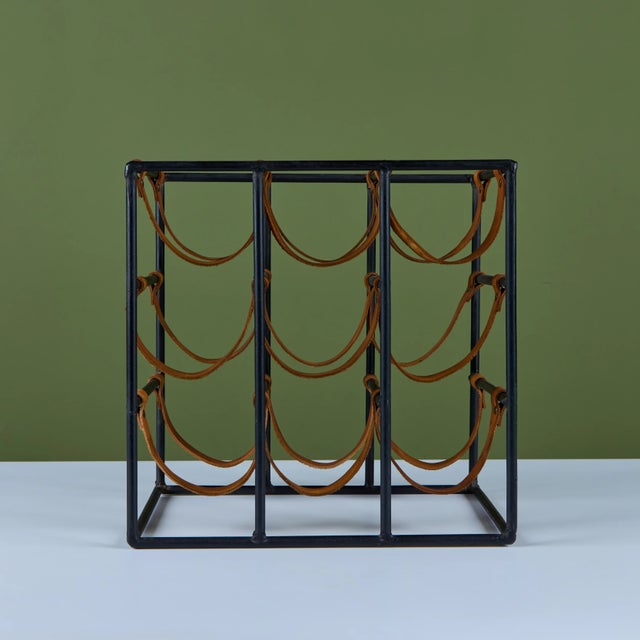 Metal Mid 20th Century Arthur Umanoff Wrought Iron and Leather Wine Rack For Sale - Image 7 of 17