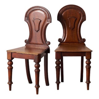 Pair of Late 19th Century Victorian Hall Chairs With Petite Floral Cravings For Sale