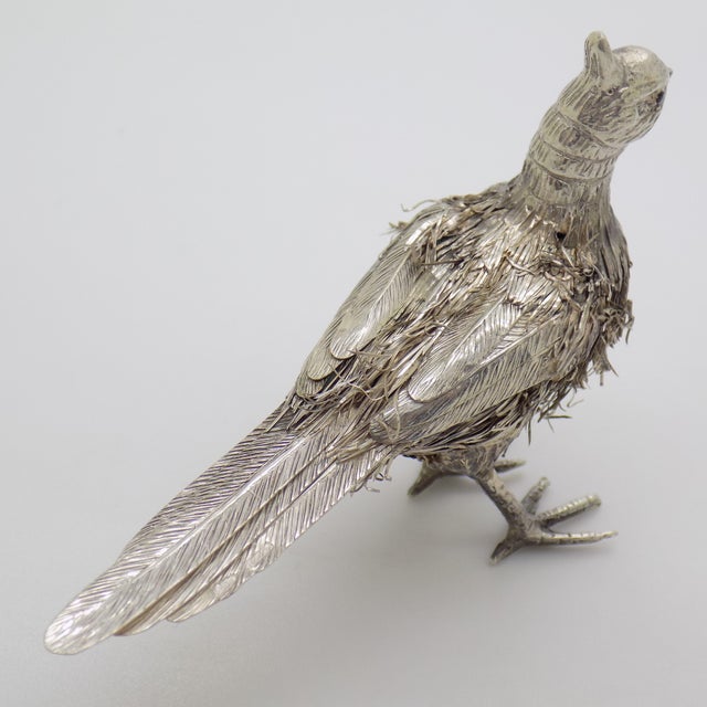 Vintage Italian Handmade Genuine Silver Bird & Silver Plumes Figurine Sculpture For Sale - Image 6 of 11