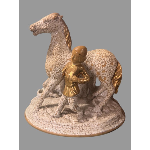 Antique Victorian Yellow Ware Sand Majolica Figural Horse & Boy Smoking Stand In good original condition showing some...