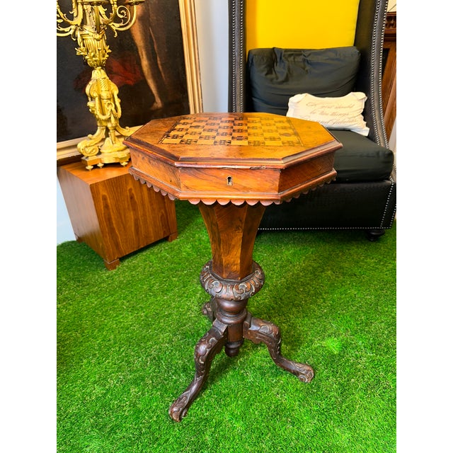 English Victorian Octagonal Game Table With Inlaid Chess/Checker Board
