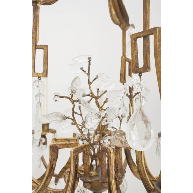 Mid 20th Century Vintage French Rock Crystal Wrought Iron Chandelier - Restored For Sale - Image 5 of 9