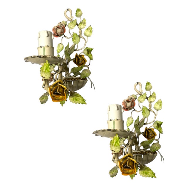Tole Flower Sconces, 1960s, Set of 2 For Sale