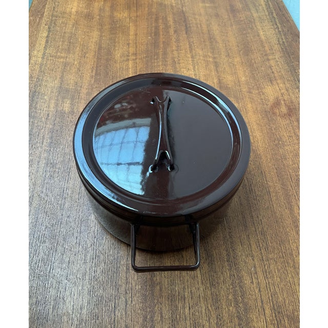 Mid-Century Modern Brown Minimalist Enamel Pot by Seppo Mallat for Finel, Finland, 1960s For Sale - Image 9 of 18