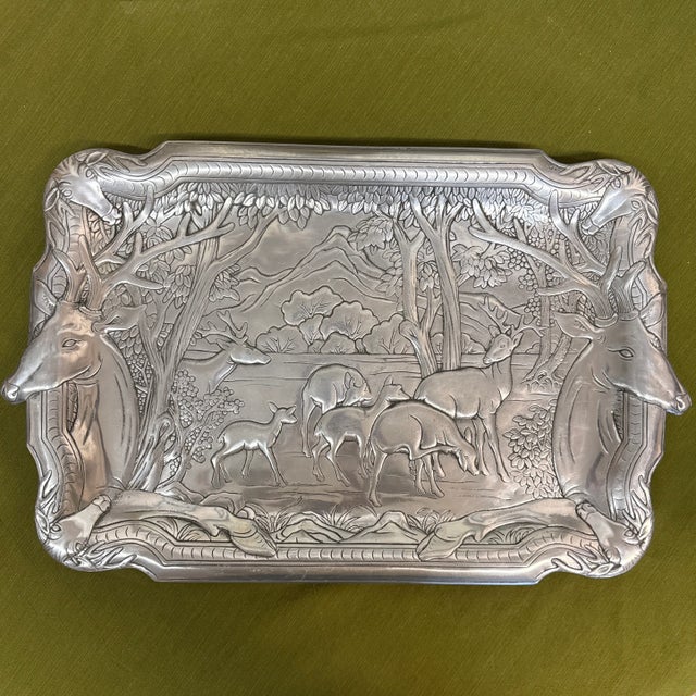 Forest Deer Pewter Serving Tray, Vintage Arthur Court For Sale - Image 9 of 9