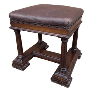 Late 19th Century Italian Leather Stool For Sale