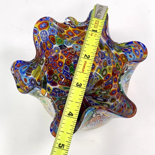 1980s Vintage Murano Campanella Millefiori Handkerchief Vase For Sale - Image 5 of 8