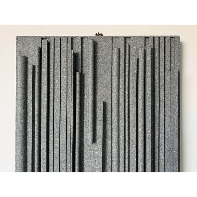 2002 Hank Hecht “Lines of Stone Grey” Mixed Media Geometric Abstract Wall Sculpture/ Sold For Sale - Image 4 of 11