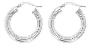 Polished 24mm 14K White Gold Hoop Earrings, 2 Pieces