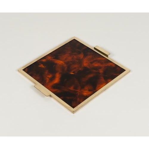 Faux Tortoiseshell and Brass Serving Tray in the style of Christian Dior, Italy, 1970s For Sale - Image 3 of 14
