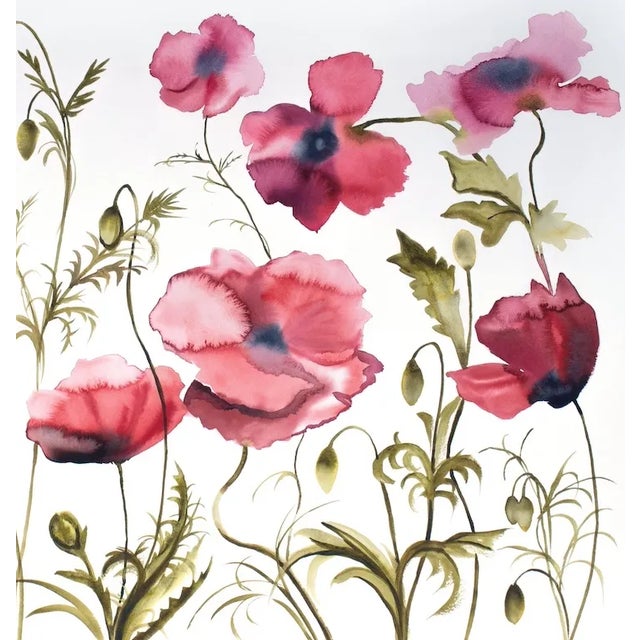 Contemporary "Poppies No. 5" Contemporary Original Botanical Wildflowers Watercolor Painting by Elizabeth Becker For Sale - Image 3 of 4