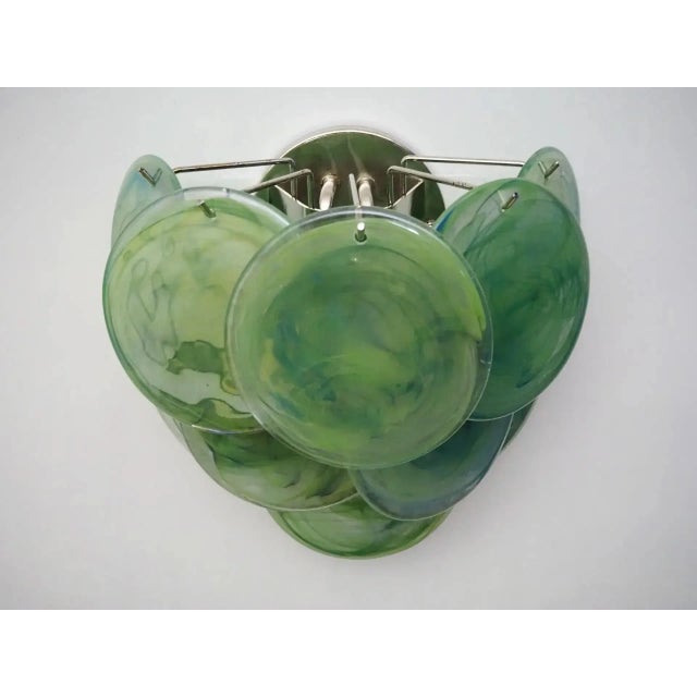Mid-Century Modern Pair of Sconces - Vistosi Style - Handmade in Murano - 10 Glass Green and Alabaster For Sale - Image 3 of 7
