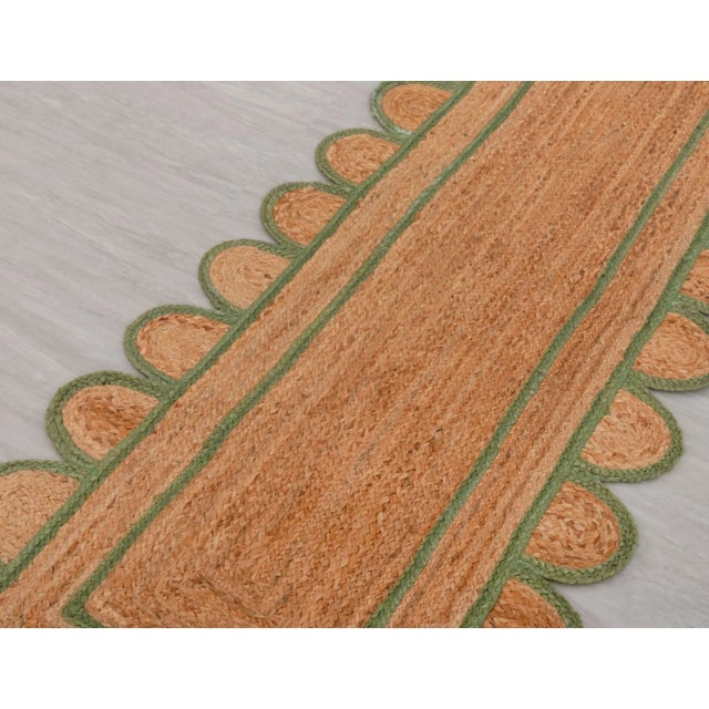 Not Yet Made - Made To Order Olive Green Jute Scallop Handmade Bohomian Rug Runner 2.5x20 Ft. For Sale - Image 5 of 13