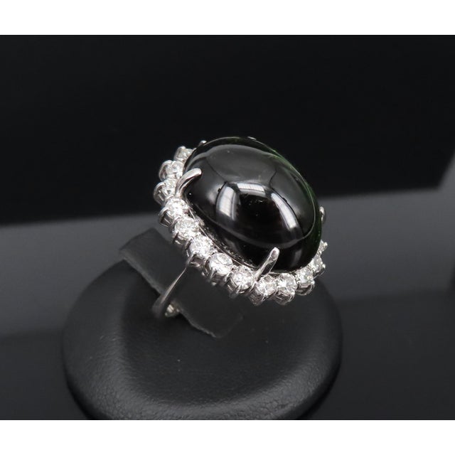 Late 20th Century Late 20th Century Massive 26.18ct Green Tourmaline 1.83ct Diamond 18k White Gold Ring Size 4.75 For Sale - Image 5 of 18