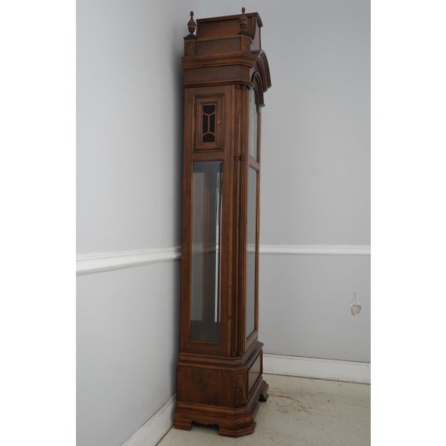 Age: c1988 Details: Gothic Style Case Nice Walnut Finish Brass Face, Weights & Pendulum Beveled Glass Bracket Feet Fine...