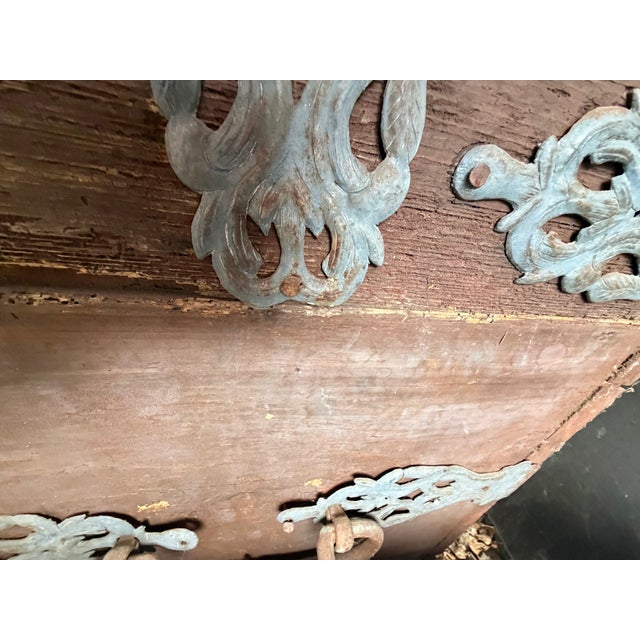 Antique Wooden Chest With Ornate Iron Fittings For Sale - Image 11 of 12