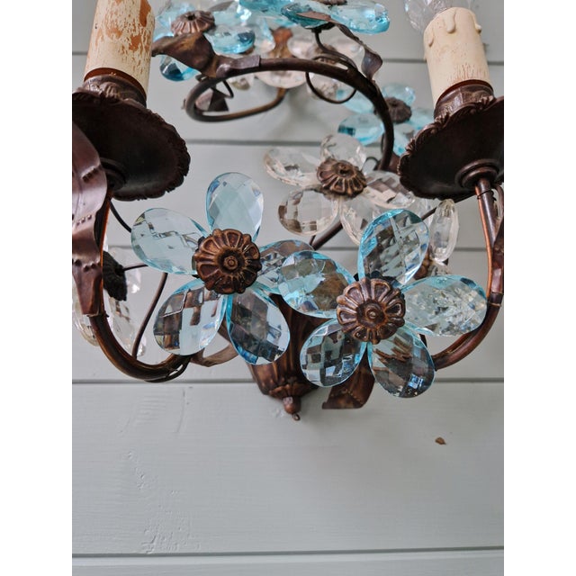 Copper Murano Crystal Floral Wall Sconces, 1950s, Set of 2 For Sale - Image 8 of 15