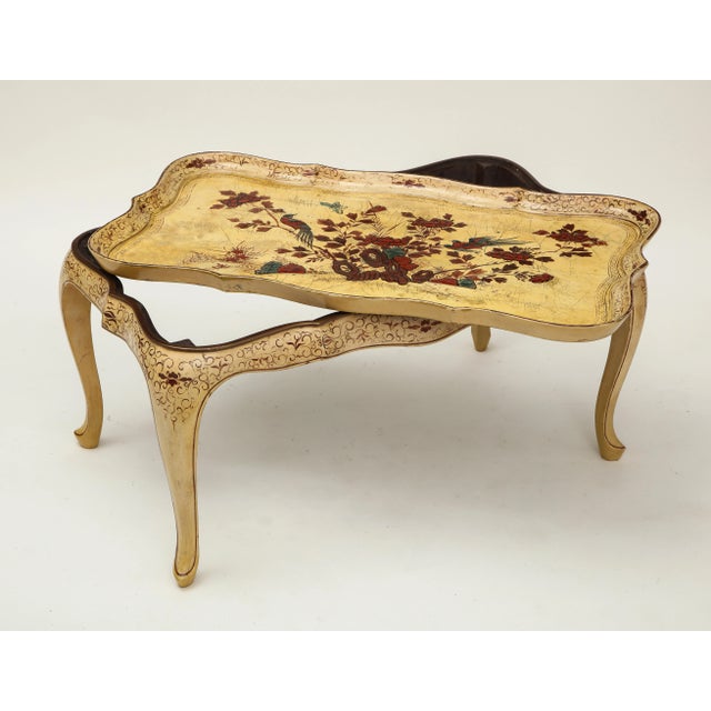 Off-white Louis XV Style Chinoiserie Tray Top Low Table For Sale - Image 8 of 12
