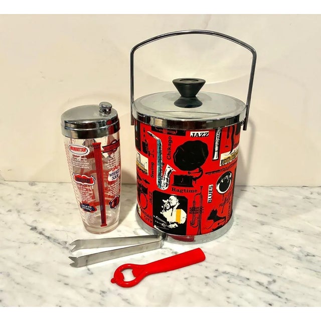 Mid-Century Modern Mid Century Modern Vintage Red Bar Set For Sale - Image 3 of 5