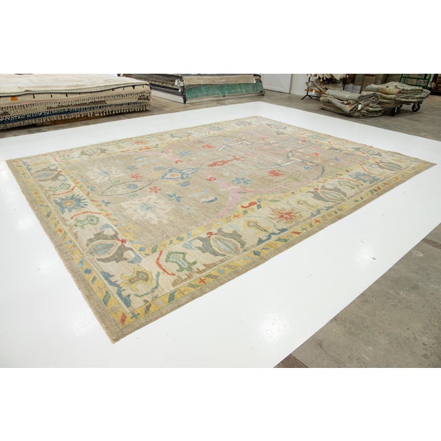 Apadana's Modern Sultanabad Designed Wool Rug Handmade in Ligth Brown For Sale - Image 4 of 10