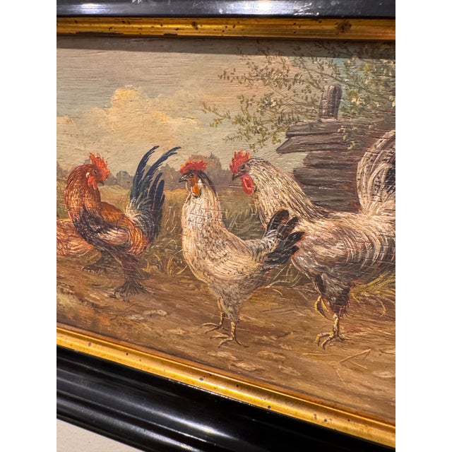 20th Century Oil on Board "Cockerals" For Sale - Image 9 of 10