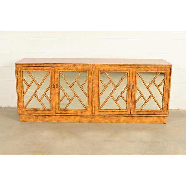 Henredon Style Mid-Century Hollywood Regency Faux Bamboo Mirrored Front Sideboard Credenza, Circa 1970s For Sale - Image 12 of 12