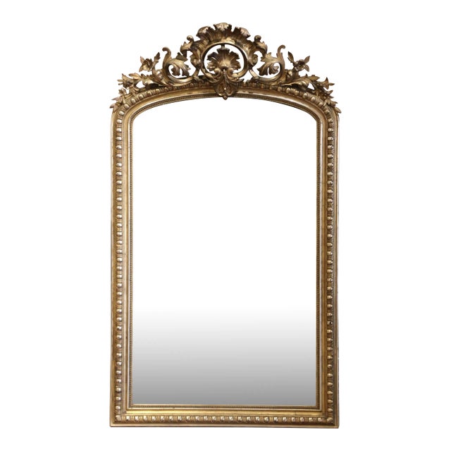 19th Century French Louis XV Carved Giltwood Beveled Wall Mirror For Sale
