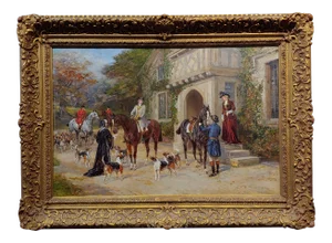 Heywood Hardy - Getting Ready for the Fox Hunt -19th Century Sporting Oil Painting