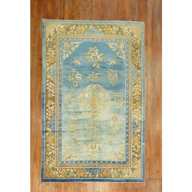 Pale Blue Antique Chinese Rug For Sale - Image 10 of 18