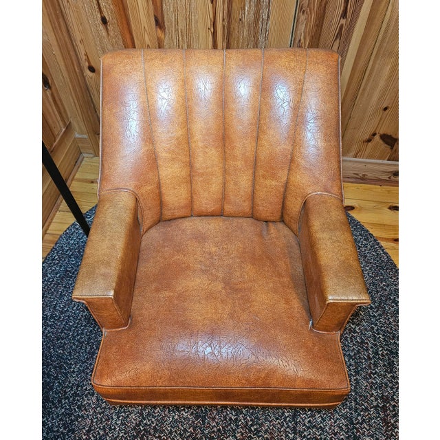 1970s Mid-Century Modern Faux Leather Swivel Rocker Chair For Sale - Image 9 of 17