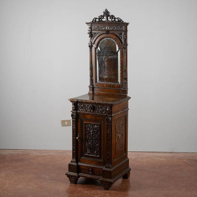 Carved Walnut Bedside Table with Foldaway Kneeler from Giuseppe Sellerio Milano, Late 19th Century For Sale - Image 6 of 18