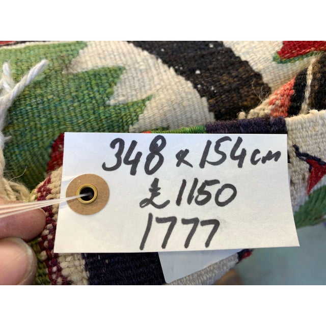 Large Vintage Turkish Red Black Green Wool Kilim Rug For Sale - Image 11 of 12