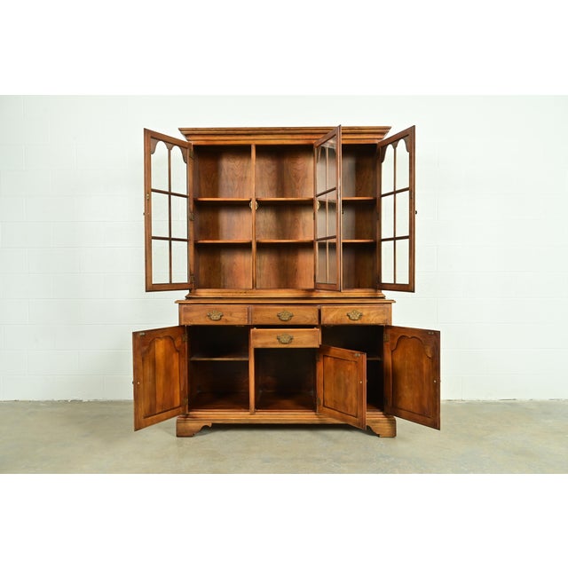 Statton Furniture Statton Georgian Carved Cherry Wood Breakfront Bookcase or Dining Cabinet For Sale - Image 4 of 14