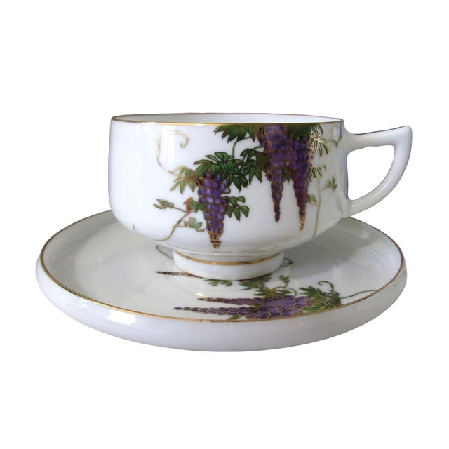 Vintage Koshida Wisteria Garland Geisha Lithophane Tea Cup & Saucer Set- 2 Pieces For Sale - Image 13 of 13