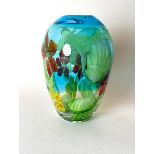 Aquamarine Murano Glass Vase with Star-Shaped Florals by Berit Johansson, 1980s For Sale - Image 10 of 18