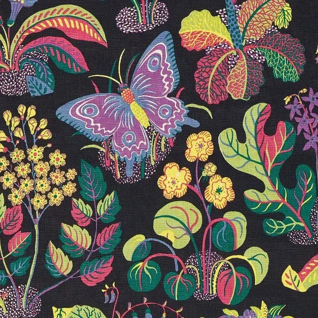 Sample - Schumacher Exotic Butterfly Fabric in Black For Sale