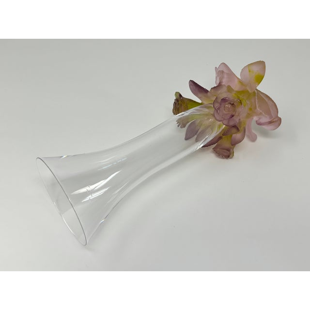 Daum France Soliflore Roses Crystal Vase With Pate De Verre Floral Base Signed For Sale - Image 12 of 17
