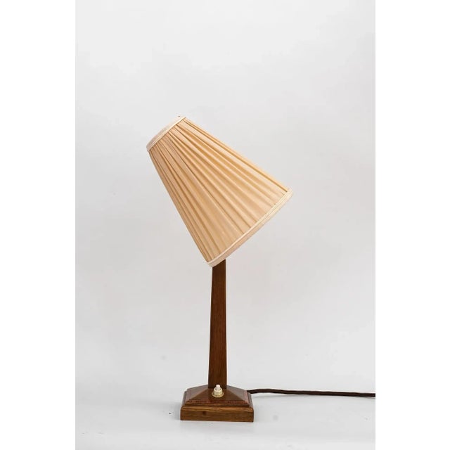 Art Deco Wood Table Lamp with Fabric Shade, Vienna, 1920s For Sale - Image 3 of 12