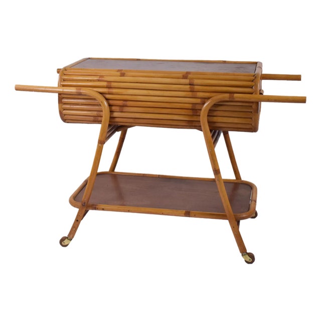 Vintage Bamboo and Rattan Bar Cart For Sale