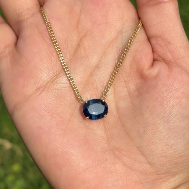 Early 20th Century 4.33ct DeepBlue Sapphire Early 20th Century Necklace With 14k Solid Gold Curb Chain For Sale - Image 5 of 17