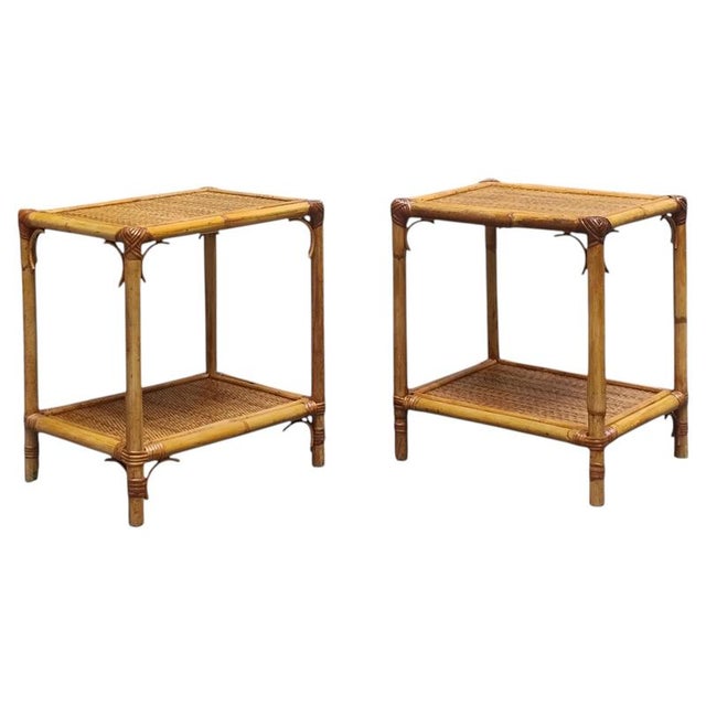 Gold Vintage Nightstands in Bamboo and Woven Rattan, Italy, 1960s, Set of 2 For Sale - Image 8 of 8