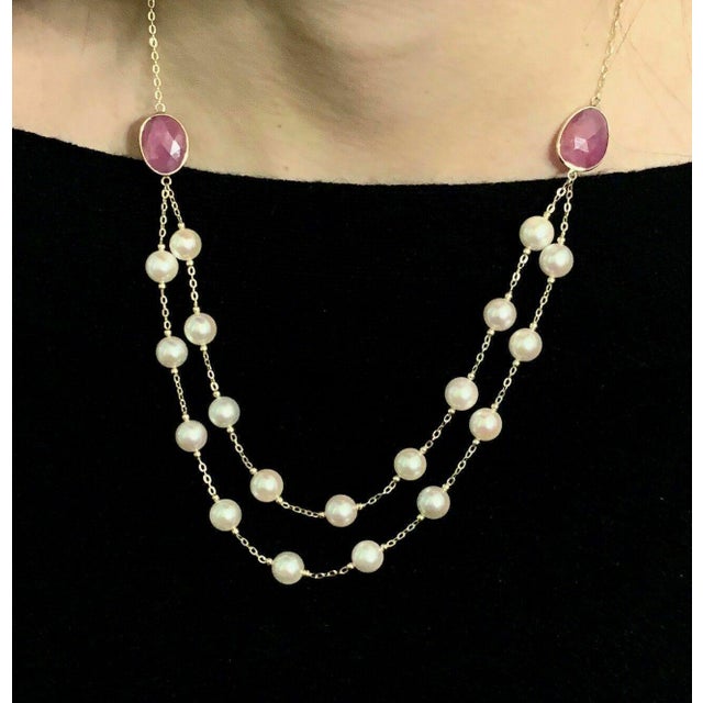 Fine Quality Akoya Pearl Ruby Necklace 14k Gold 7.80 mm 19 3/4" Certified $2,450 820424 This is a Unique Custom Made...