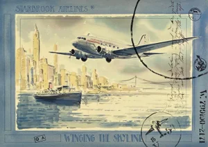1995 Jack Learoy Starbrook Airlines: The Skyline Lithograph