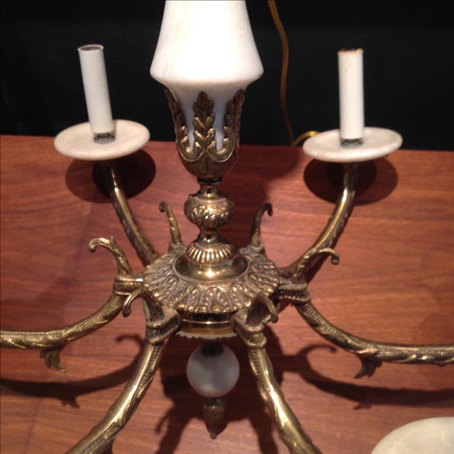 Vintage Spanish 6-Arm Brass & Marble Chandelier | Chairish