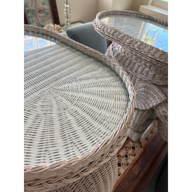 Late 20th Century Vintage Whitewashed Wicker Elephant Garden Stools or Side Tables – A Pair For Sale - Image 5 of 12