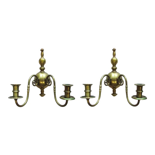 Vintage Gilt Metal Wall Sconces Two-Light Candlestick Holders - a Pair For Sale