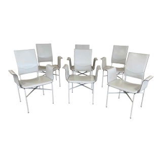 Ross Littell for Matteo Grassi White Leather Dining Chairs - Set of 6 For Sale