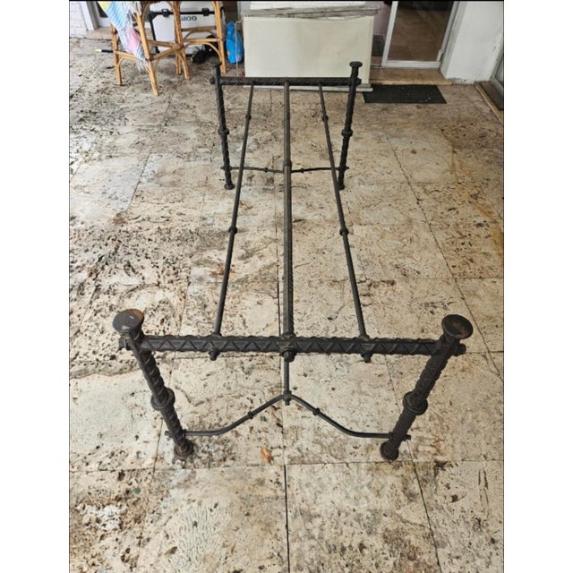 1970s Ilana Goor Style Brutalist Iron Rebar Dining Table With 3/4” Gemstone Edge Glass Top For Sale - Image 9 of 11
