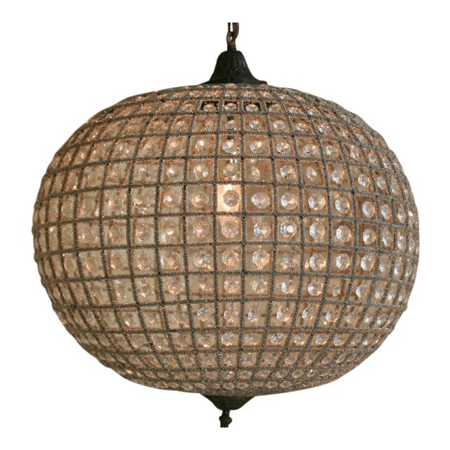 Large French Beaded Globe Chandelier 23" Antique Reproduction Chairish